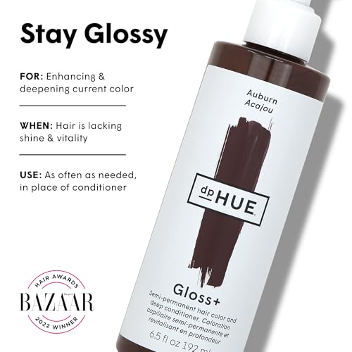 dpHUE Gloss+, Auburn - 6.5 oz (8-12 Applications) - Semi-Permanent Hair Color & Conditioner - Lasts Up to Eight Washes - Paraben, SLS & SLES Sulfate Free - Vegan, Leaping Bunny Certified
