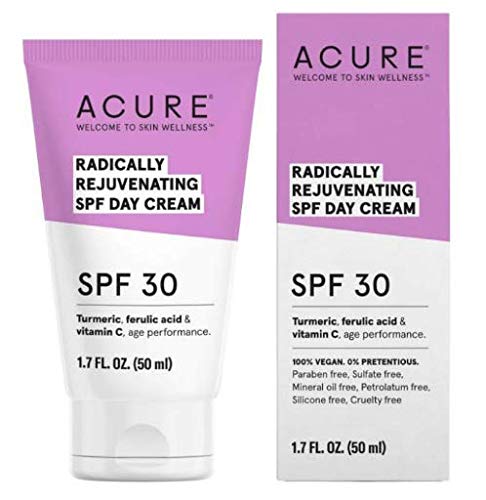 Acure Organics Radically Rejuvenating SPF 30 Day Cream (Pack of 2) With Aloe Vera, Argan, Vitamin C, Shea Butter, Coconut Oil, Turmeric Root and Blue Tansy Flower, 1.7 fl. oz. each