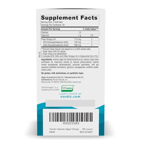 Nordic Naturals Algae Omega - 90 Soft Gels - 715 mg Omega-3 - Certified Vegan Algae Oil - Plant-Based EPA & DHA - Heart, Eye, Immune & Brain Health - Non-GMO - 45 Serving