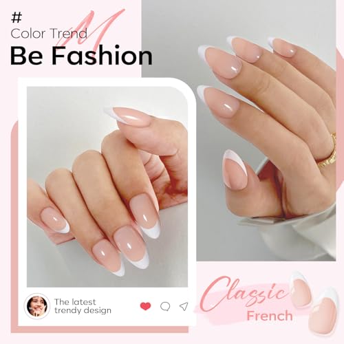 Modelones French Tip Press on Nails Almond, Fall Halloween Short Almond Fake Nails, Reusable Nail Kit with Nail Glue Adhesive Tabs Mini Nail File, Nails Press Ons 32Pcs 16 Sizes