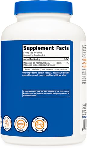 Nutricost Magnesium Complex 500mg, 240 Capsules - Magnesium Oxide, Citrate, and Glycinate - Gluten Free and Non-GMO