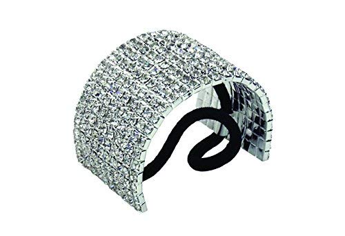Rhinestone - Thick Wrap-Around Arc: Rhinestone Ponytail Holder By Crystal Avenue | Stretchy Elastic Hair Tie | Silvertone With Sparkling Crystals
