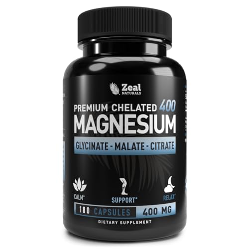 Premium Chelated Magnesium Glycinate, Malate, Citrate (400mg | 180 Capsules) Triple Blend Magnesium Complex