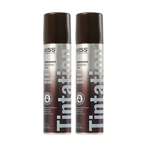 RED by Kiss Tintation Temporary Hair Color Spray, Instant Gray Root Cover Up, Water-Resistant, Smudge-Proof, Easy Wash Out, Hairline & Barber Touch-Up, Quick Dry (2 Pack) (Dark Brown)