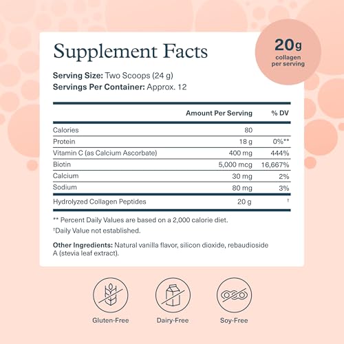 Youtheory Collagen Powder - Premium Collagen Supplement with Vitamin C & Biotin - Supports Healthy Hair, Nails, Skin & Joints* - Dairy, Soy & Gluten Free - Vanilla, 10 oz