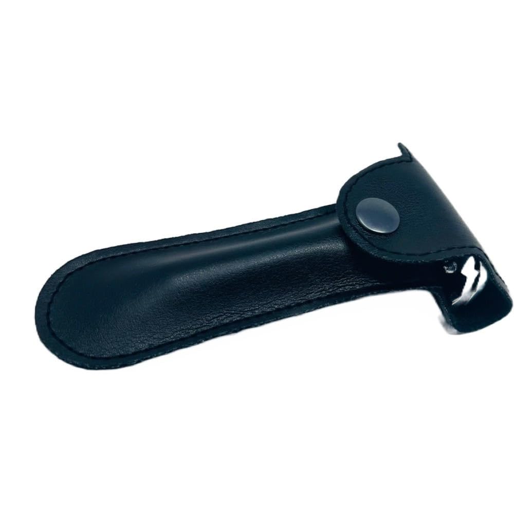 GBS Double Edge Safety Razor Set - Butterfly Open DE Shaving Razor Long Handle w/Black Rubber Coated Grip + Leather Protective Travel Case + 10 DE blades Included Complete Wet Shaving Razor Gift Set