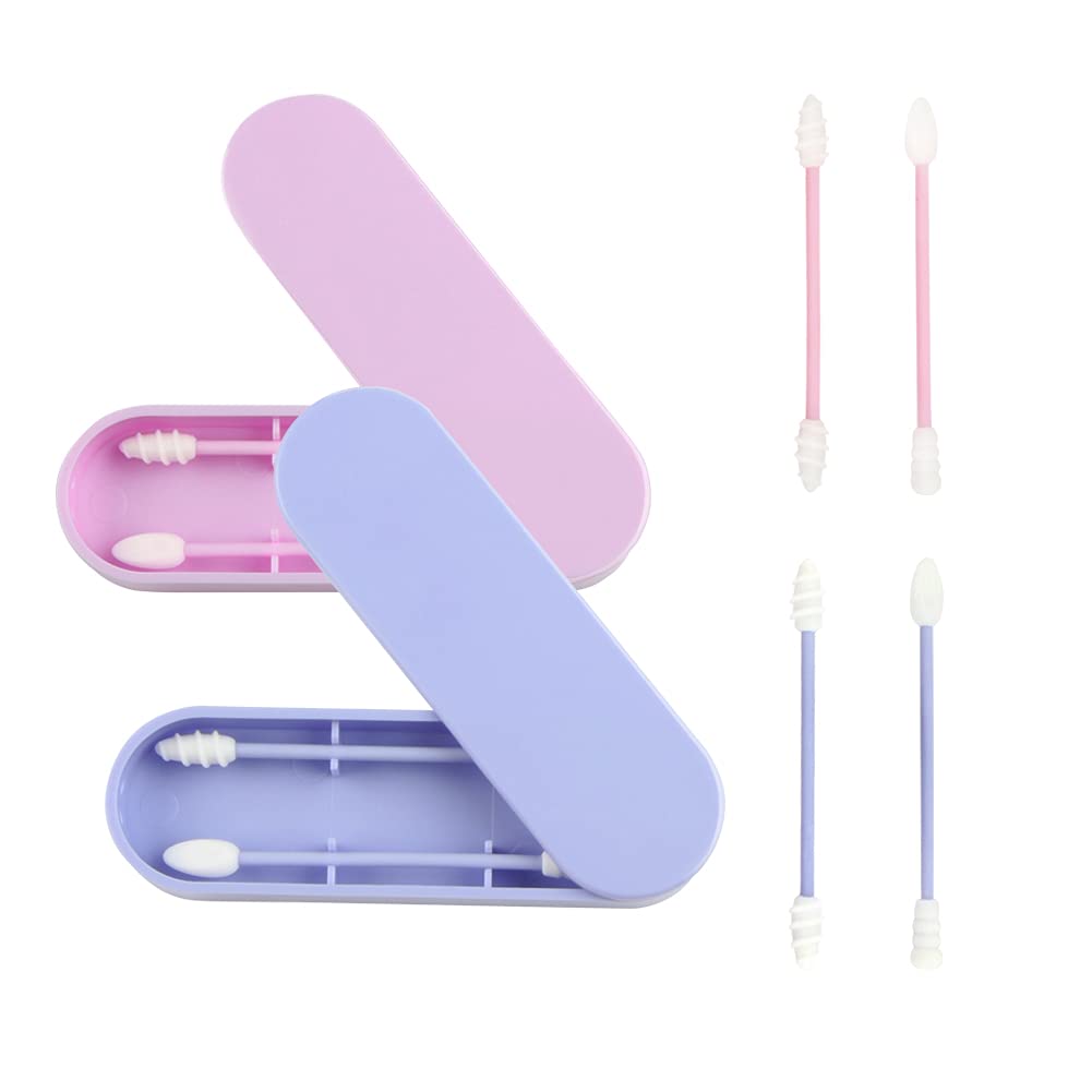 Cotton Swabs 2 Pack Portable Silicone Swab Cleanable Double-Tipped Ear Cleaning Cosmetic Cotton Buds Sticks Travel Makeup