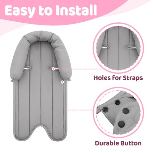 Pro Goleem Car Seat Head Support Infant, Soft Infant Car Seat Insert, 2 in 1 Carseat Head Support for Toddler, Perfect for Car Seat, Stroller, Swing, Bouncer, Pink and Gray