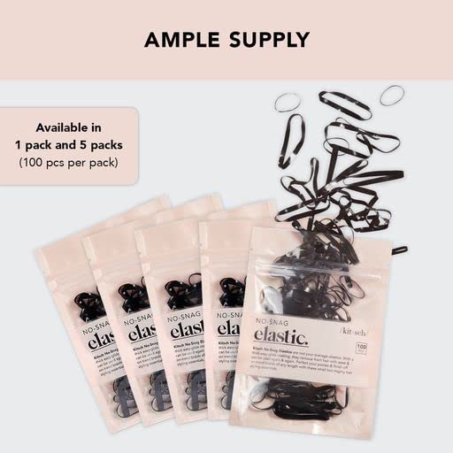 Black: Kitsch Pro No Snag Mini Gummy Elastic Hair Bands For Hair Styling, Braids, Ponytails, Hair Ties For Toddlers, 100 Count (Black)