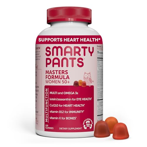 SmartyPants Multivitamin Gummy for Women 50 and Over: Omega 3 Fish Oil (EPA/DHA), Methylfolate, CoQ10, Vitamin D3, C, Vitamin B12, B6, A, K & Zinc, Biotin, Gluten Free, 120 Count (30 Day Supply)