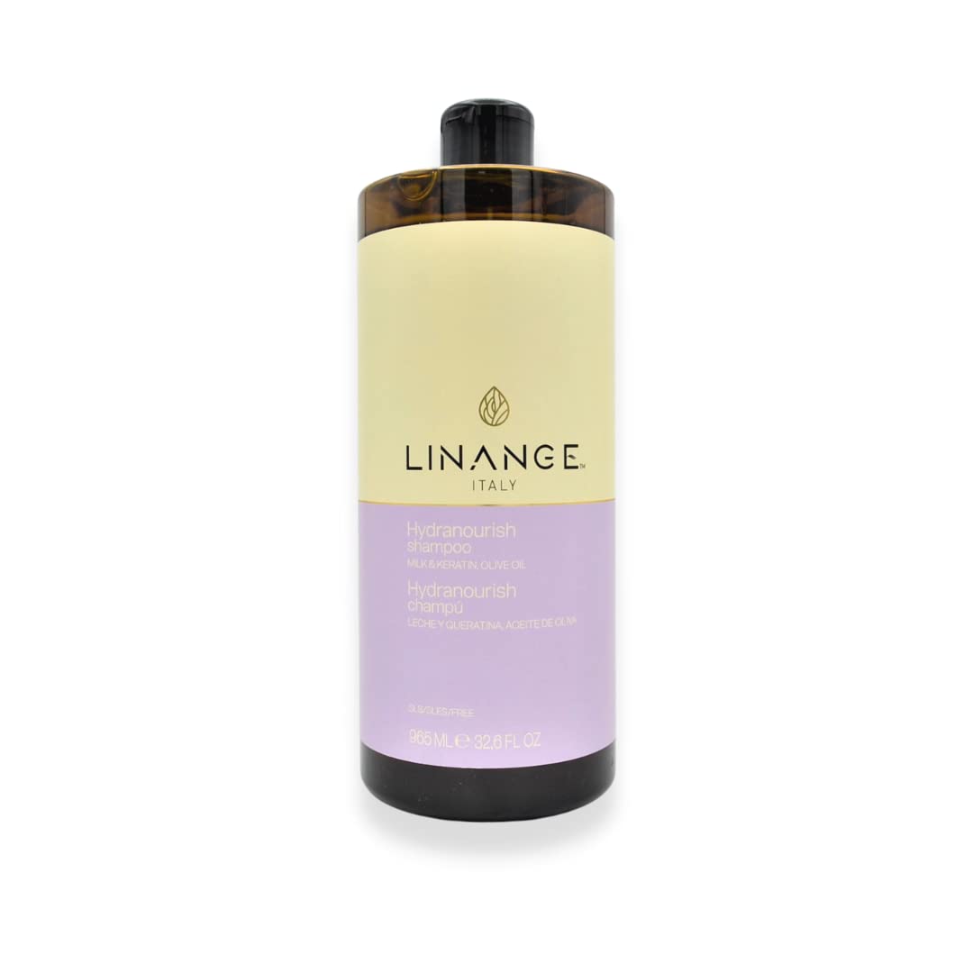 LINANGE Hydranourish Shampoo with Milk, Keratin, and Olive Oil - Hydrating and Nourishing Shampoo for Dry and Frizzy Hair, 965ml / 32.6 oz.