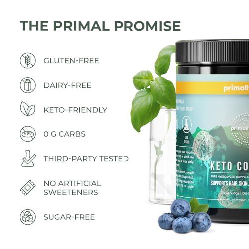 Primal Harvest Keto Collagen Peptides Powder & MCT Oil Powder, Keto Coffee Creamer Powder 30 Servings of Grass Fed Protein Powder