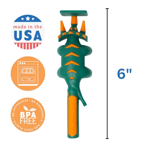 Constructive Eating Plate and Utensils Set - USA-Made Toddler Dinnerware with Divided Plates (Dinosaur)