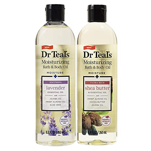 Dr. Teals Bath & Body Oil Variety Gift Set (2 Pack, 8.8oz Ea.) - Soothing Lavender & Ultra Rich Shea Butter - Essential Oils Hydrate Skin & Alleviates Daily Stress - at Home Spa Kit