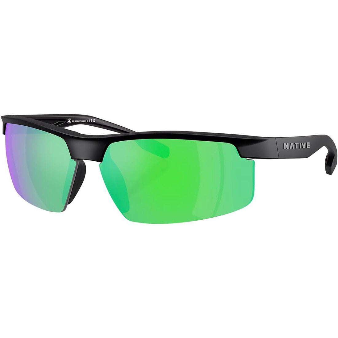 Native Eyewear Men's XD9048 Ridge-Runner Crest Rectangular Sunglasses, Matte Black/Green Mirrored Polarized, 69 mm