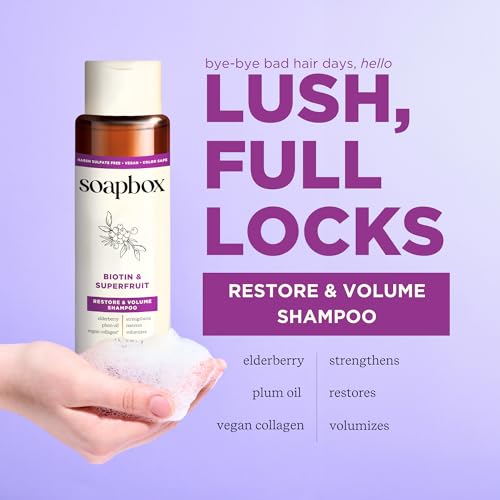 Soapbox Biotin Shampoo, Biotin & Collagen Super Fruit Shampoo for Thin, Fine, Thinning Hair | Volumizing & Repairing to Promote Hair Growth, Strength, Fullness, 1 Liter Pump Bottle