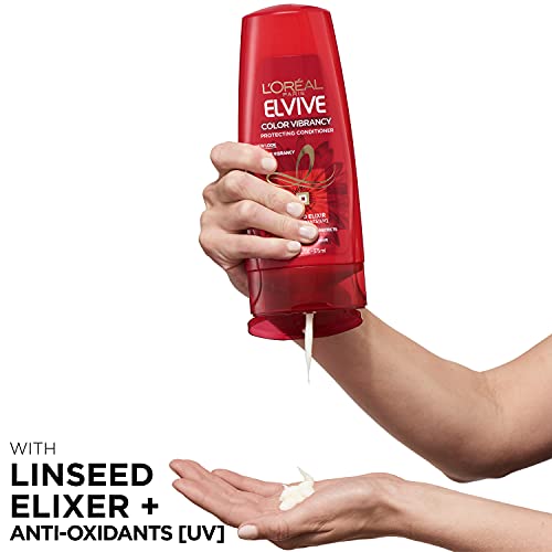 L'Oreal Paris Elvive Color Vibrancy Protecting Conditioner, for Color Treated Hair, Conditioner with Linseed Elixir and Anti-Oxidants, for Anti-Fade, High Shine, and Color Protection, 28 Fl Oz