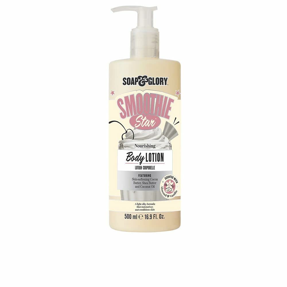 Soap & Glory Smoothie Star Moisturizing Body Lotion - Non-Greasy Vegan Body Moisturizer with Skin-Softening Cocoa Butter & Coconut Oil - Almond & Vanilla Scented Lotion (500ml)