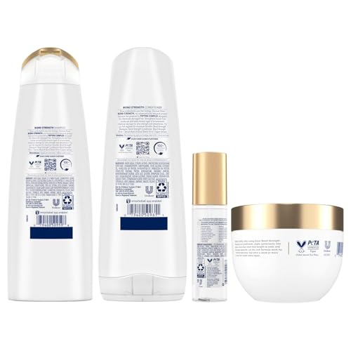 Dove Bond Strength, Damage Therapy System – Shampoo, Conditioner, 10-in-1 Shield Serum & Peptide Mask, Hair Repair Treatment, Anti-Frizz (4 Piece Set)