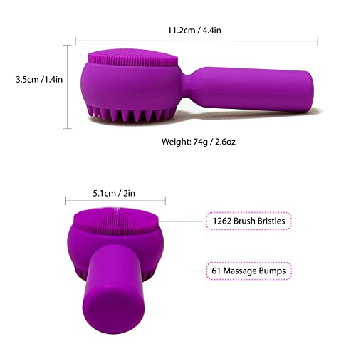 Silicone Facial Cleansing Brush 2 in 1 Silicone Facial Scrubber Manual Exfoliating Facial Brush Face Cleanser Face Exfoliator Ultrafine Bristles for Sensitive Skin Easy to Clean Lather Well (Purple)