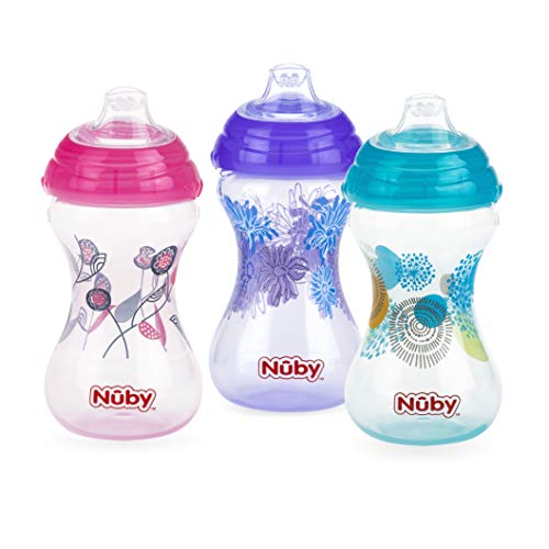 Nuby 3pk No Spill Pinpoint Soft Spout Clik-It, Girl, 10 Oz