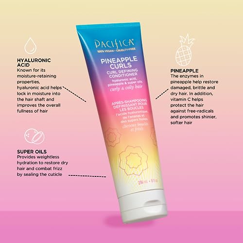 Pacifica Pineapple Curls Shampoo & Conditioner Set – Curl Defining Hair Care for Curly & Coily Hair, Enhances Bounce & Reduces Frizz Sulfate Free Clean Beauty Vegan & Cruelty-Free Dermatologist Tested