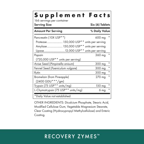 MICHAEL'S Health Naturopathic Programs Recovery Zymes - 1000 Enteric Coated pH Stable Tablets - Proteolytic Enzyme Supplement - Supports Natural Inflammatory Response - 166 Servings