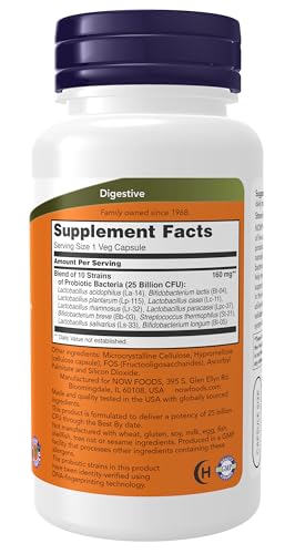 NOW Foods Supplements, Probiotic-10™, 25 Billion, with 10 Probiotic Strains, Dairy, Soy and Gluten Free, Strain Verified, 100 Veg Capsules