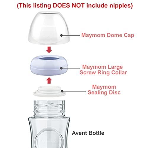 Maymom Dome Caps, Screw Rings, Sealing Discs Compatible with Avent Natural Bottles, Avent PP Bottles or Natural; No Nipple Included. Convert Avent Classic Bottle Into Natural