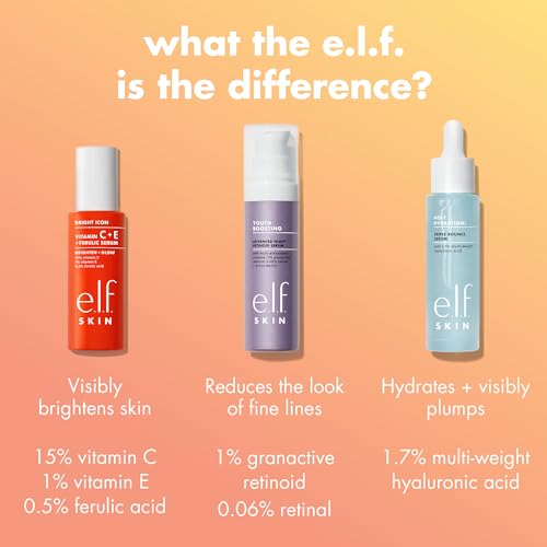e.l.f. SKIN Bright Icon Vitamin C + E + Ferulic Serum, Brightening & Soothing Face Serum, Helps Even Skin Tone, Vegan & Cruelty-Free, 1 fl oz