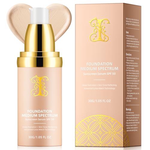 Colour Changing Foundation, Foundation 4 in 1 - Light Spectrum with SPF 50+, Hydrating Liquid Foundation Color Changing, Concealers Waterproof & Longwearing, Medium Spectrum for Gym, Sport, Dancing