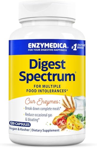 Enzymedica Digest Spectrum, Digestive Enzymes for Multiple Food Intolerances, Offers Fast-Acting Gas & Bloating Relief, 120 Count