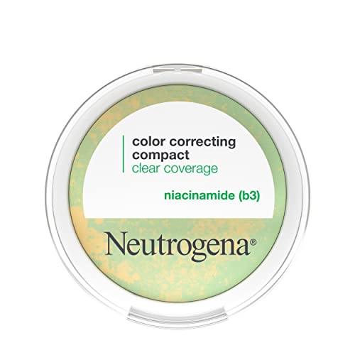 Neutrogena Clear Coverage Color Correcting Powder Makeup Compact, Mattifying CC Powder with Niacinamide & Green & Yellow Powders to Even Tone, Brighten, & Control Shine, Oil-Free, 0.38 oz