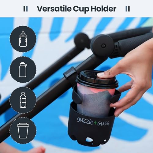 guzzie+Guss Universal Cup Holder, for Strollers, Wheelchairs, Mobility Walkers, Bikes, Camping Chairs. Easy, No Tool, Install with Anti-Slip Sleeve, Fits Wide Variety of Drink Containers, Black