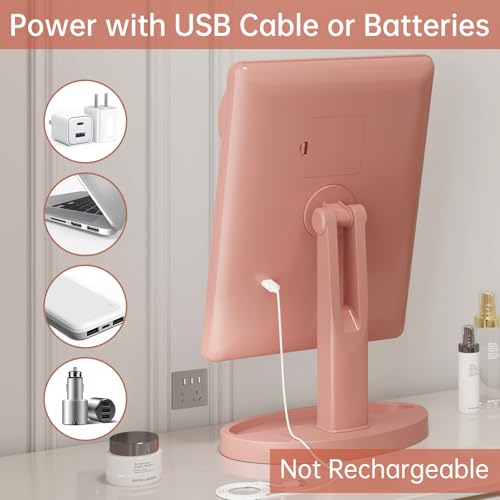 FUNTOUCH Large Lighted Vanity Makeup Mirror (X-Large Model), Light Up Mirror with 35 LED Lights, Touch Screen and 10X Magnification Mirror, 360° Rotation Tabletop Cosmetic Mirror(Rose Gold)