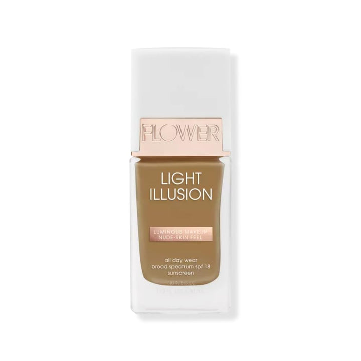 Flower Beauty Light Illusion Foundation with SPF 18 - Liquid Foundation Makeup with Buildable Coverage & Breathable/Lightweight Formula - Natural Complexion (Nutmeg)
