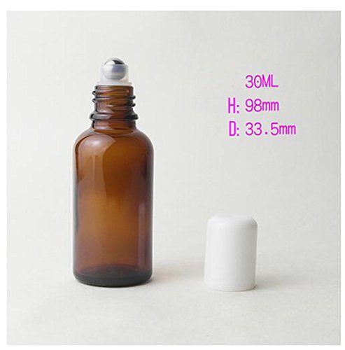 30ml/ 1oz : 3PCS 5ml/10ml/20ml/30ml Empty Amber Glass Roll-on Bottles with Stainless Steel Roller Balls and White Cap for Essential Oil Perfumes Lip Balms Attar Container (30ml/ 1oz)