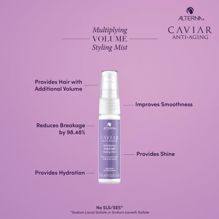 Alterna Haircare CAVIAR Anti-Aging Multiplying Volume Travel Kit - Shampoo, Conditioner, Styling Mist | For Fine, Thin Hair | Light Hold | Sulfate Free