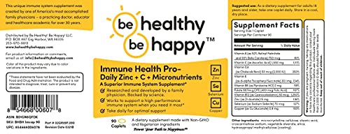 Be Healthy! Be Happy! Immune Health Pro – Daily Zinc + C + Micronutrients Infection Fighting Superior Immune System Supplement