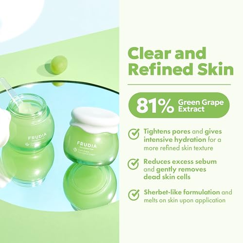 FRUDIA Green Grape Pore Control Face Cream, Vegan Korean Face Moisturizer w/81% Green Grape Extract, Tannin Pore Complex & Anti Sebum P for Pore Minimizing (0.35 fl oz)