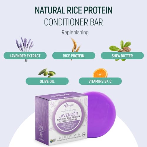 Solid Rice Protein Water Conditioner Bar Hair Soap – Conditioning Bars For Hair With All Natural Plant Based Essential Oils And Zero Waste Packaging - Use With Shampoo Bar (Lavender)