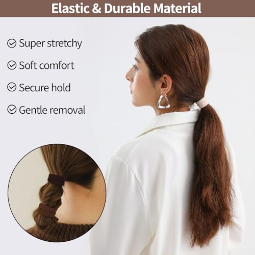 150 Pcs Seamless Elastic Hair Ties No Damage for Thick & Thin Hair, Ponytail Holders, Elastics, Soft Pony Tails Bands for Women, 5 Neutral Colors