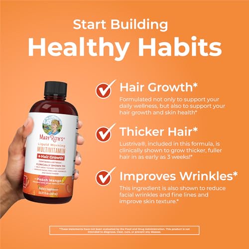 MaryRuth Organics Liquid Multivitamin + Lustriva® Hair Growth for Women| Biotin 10000mcg | Vitamin B & D | Clinically Tested for Thicker Hair, Wrinkles, Fine Lines, Skin Care | Ages 18+ | 30 Fl Oz