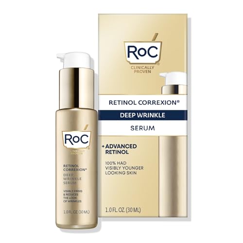RoC Retinol Correxion Deep Wrinkle Retinol Face Serum with Ascorbic Acid, Anti-Aging Treatment for Fine Lines, Dark Spots, Post Acne Scars, 1 Oz