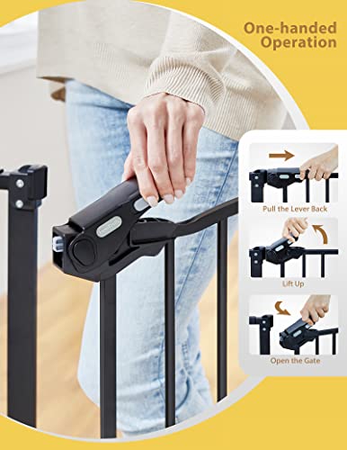 InnoTruth 29-39.6 Width Auto Close Baby Gate, 30 Tall Wide Dog Gate for Pets, Easy Install Walk Through for Doors, Hallways, House, Safety Kid/Puppy Pressure or Hardware Mounted Metal Gate, Black
