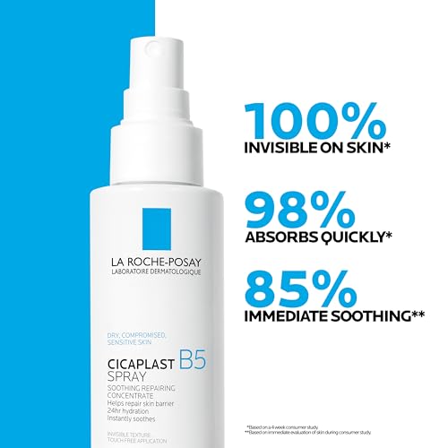 La Roche-Posay Cicaplast B5 Spray With Vitamin B5 Panthenol & Madecassoside, Hydrating Face Mist For Skin Barrier Repair, Soothing Touch-Free Face & Body Spray, Sensitive Skin & Dermatologist Tested