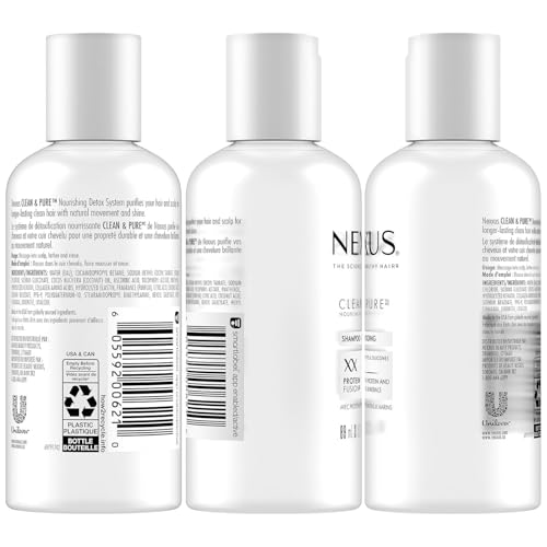Nexxus Travel Shampoo and Conditioner, Clean & Pure – Hair Products with Elastin Protein and Marine Minerals, Sulfate-Free, 3 Oz Ea