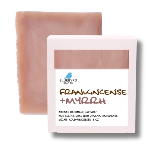 Bluebyrd Soap Co. Frankincense & Myrrh Soap Bars 5oz | 100% All Natural Soap - Scented with Pure Essential Oils | Vegan Moisturizing Coconut Oil Soap Bars For Body, Face, & Bath (Frankincense)