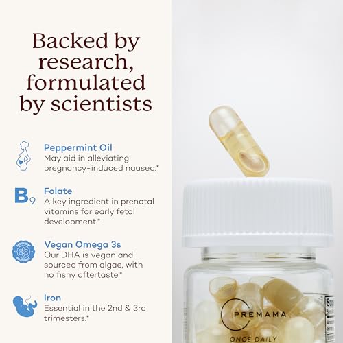 Premama Prenatal Vitamins for Women, Once-Daily Multivitamin Supplement, Includes Folate and DHA, Allergen-Free, 28 Vegan Capsules