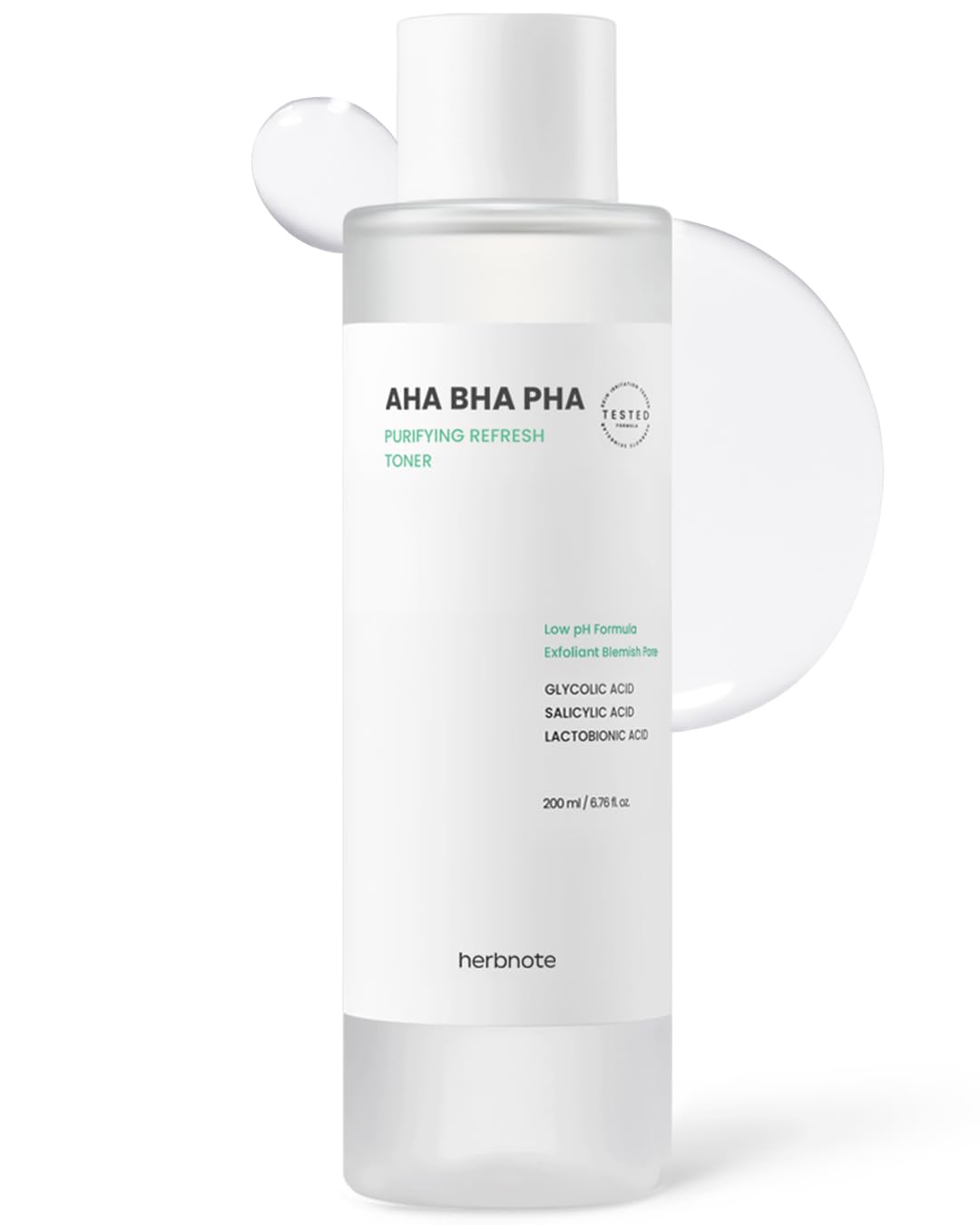 HERBNOTE AHA BHA PHA Purifying Refresh Toner - Skin Trouble Eraser, Immediate Exfoliation & Sebum Removal - Contains Niacinamide for Breakouts - Removes Blocked Sebum & Dead Skin Cells, 6.76 f l. oz